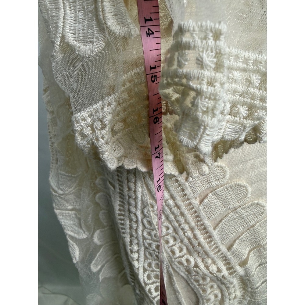 Chicos XL Ivory Lace Mesh Kimono Cardigan Fringe Floral Wrap Boho Summer Layer - Picture 5 of 9